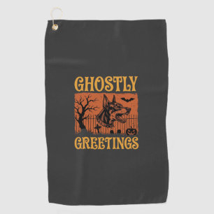 Ghostly Greetings Halloween Doberman Cemetery Desi Golf Towel