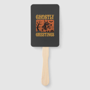 Ghostly Greetings Halloween Doberman Cemetery Desi Hand Fan