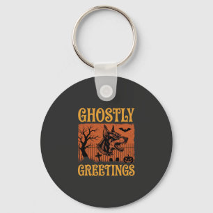 Ghostly Greetings Halloween Doberman Cemetery Desi Key Ring