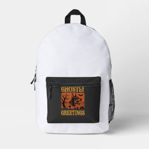 Ghostly Greetings Halloween Doberman Cemetery Desi Printed Backpack