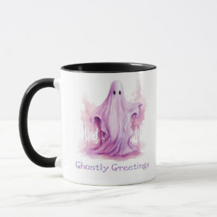 Ghostly Greetings Pink Ghost Halloween Mug