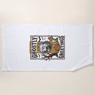Ghostly Greetings Shirt Vintage Engraving Hallowee Beach Towel