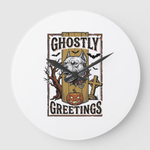 Ghostly Greetings Shirt Vintage Engraving Hallowee Large Clock
