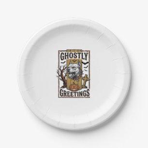 Ghostly Greetings Shirt Vintage Engraving Hallowee Paper Plate