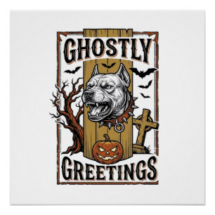 Ghostly Greetings Shirt Vintage Engraving Hallowee Poster