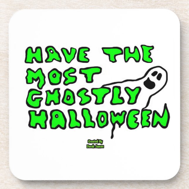 Ghostly Halloween Hard Plastic Coaster (Front)