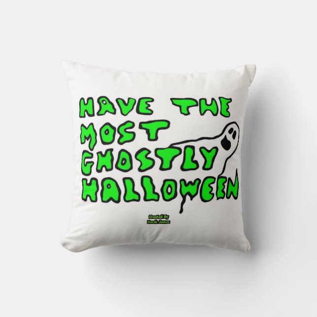 Ghostly Halloween Square Throw Pillow (Front)