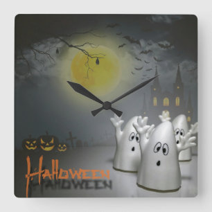 Ghostly Halloween Square Wall Clock
