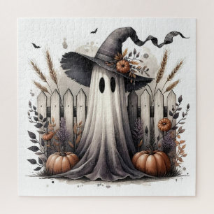 Ghostly Harvest – A Whimsical Halloween Scene Jigsaw Puzzle