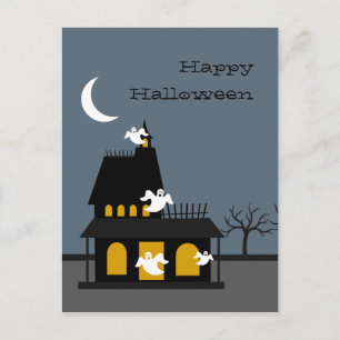 Ghostly Haunted House Halloween Postcard