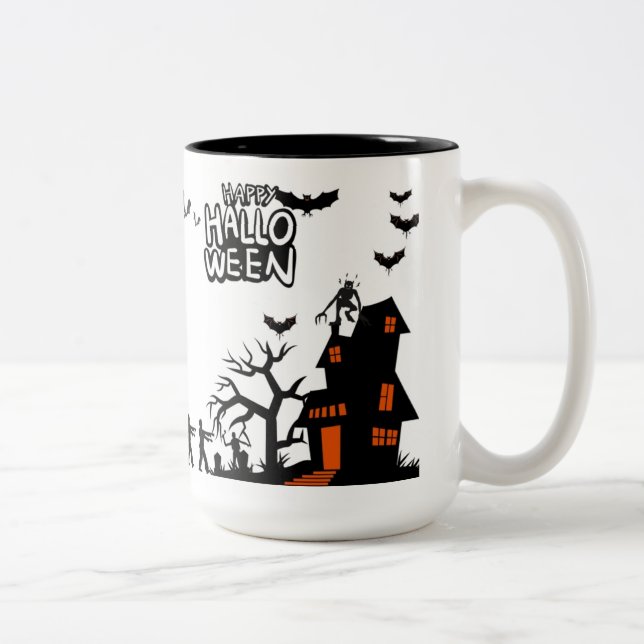 Ghostly Lantern Parade black & white Two-Tone Coffee Mug (Right)