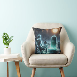 Ghostly Man Sitting In a Cemetery Cushion