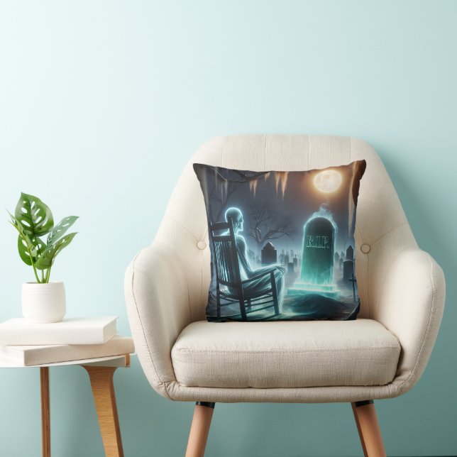 Ghostly Man Sitting In a Cemetery Cushion (Chair)