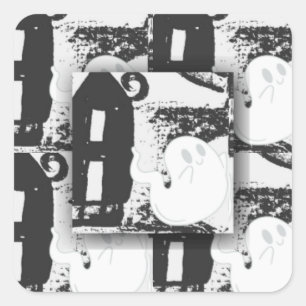 Ghostly Manor: Black & White Tile Tapestry  Square Sticker