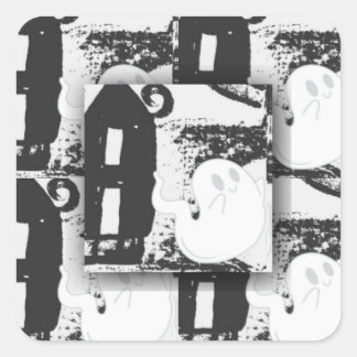 Ghostly Manor: Black & White Tile Tapestry  Square Sticker