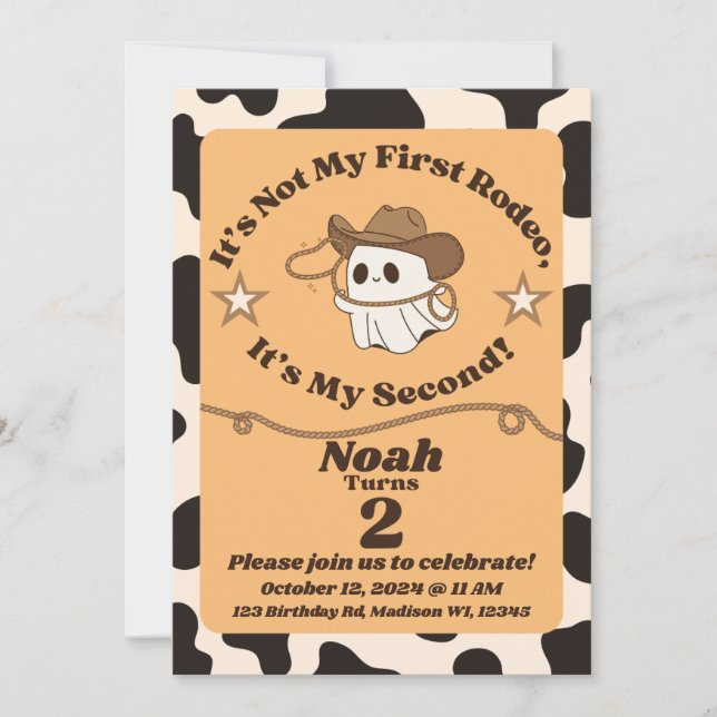 Ghostly "Not My First Rodeo" 2nd Birthday Invite (Front)