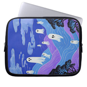 Ghostly Serenity: A Whimsical Forest Landscape Laptop Sleeve