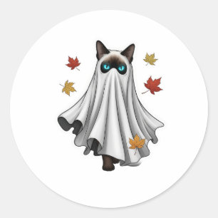 Ghostly Siamese – Cute Halloween Siamese Cat Classic Round Sticker