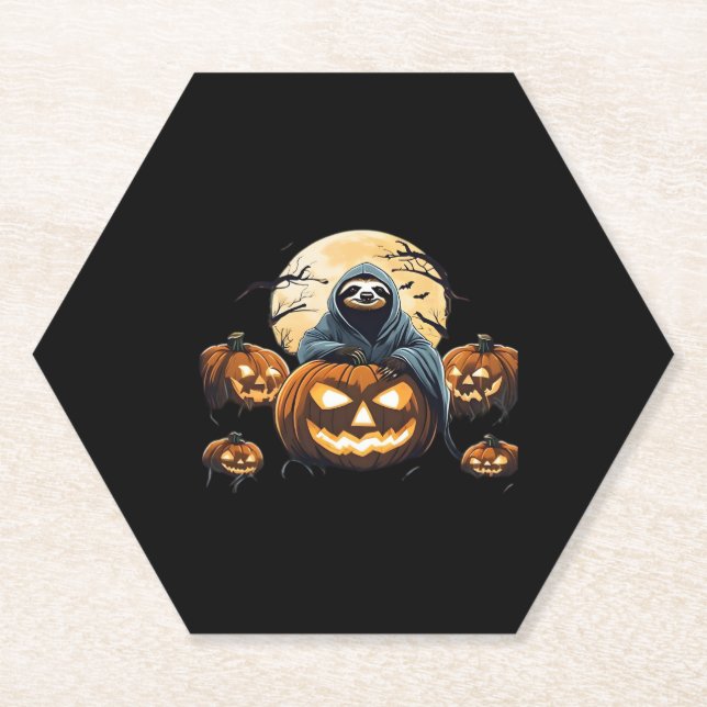 Ghostly Sloth's Midnight Haunt Classic T-Shirt Paper Coaster (Front)