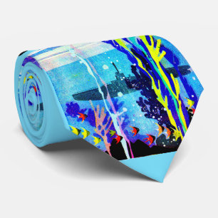 ghostly submarine in tropical waters print  tie