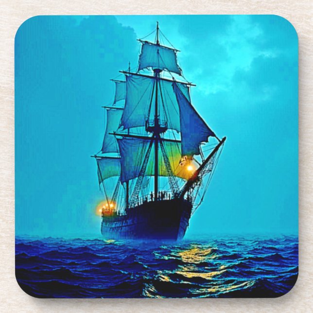 Ghostly Tall Ship Sea Voyage Design Coaster (Front)