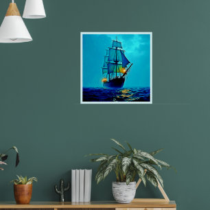 Ghostly Tall Ship Sea Voyage Design Poster