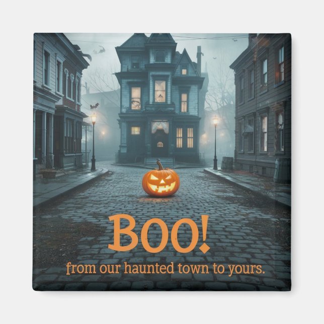 Ghostly Town Square Halloween Design Magnet (Front)