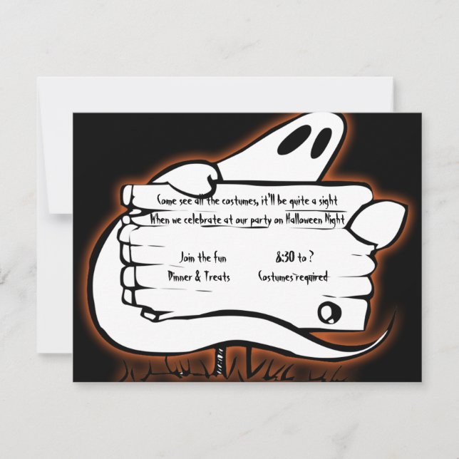 Ghostly Welcome on Black Halloween Invitation (Front)