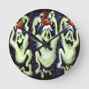 Ghostly Xmas Trio Round Clock