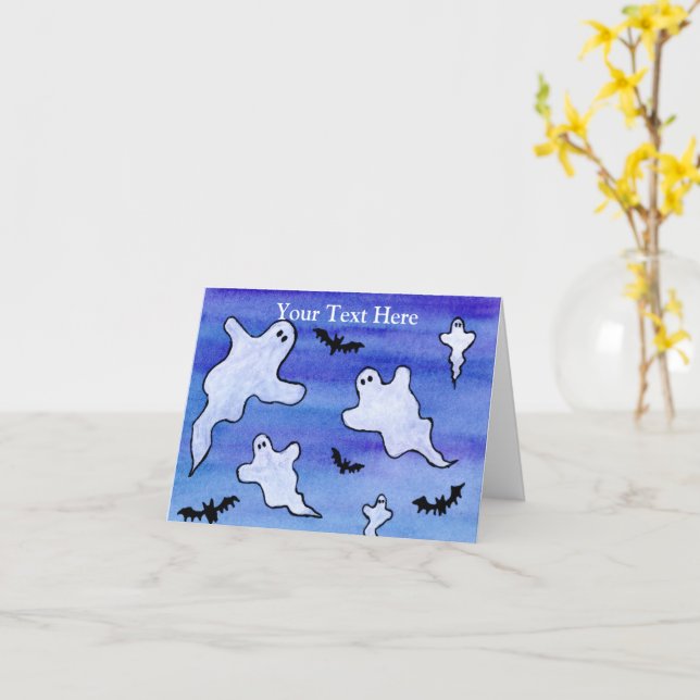 Ghosts and Bats Card (Yellow Flower)