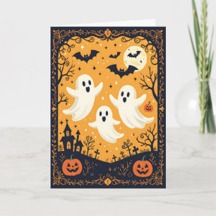 Ghosts and Bats Kids Halloween Holiday Card