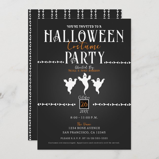 Ghosts and Bones Halloween Costume Party  Invitation (Front/Back)