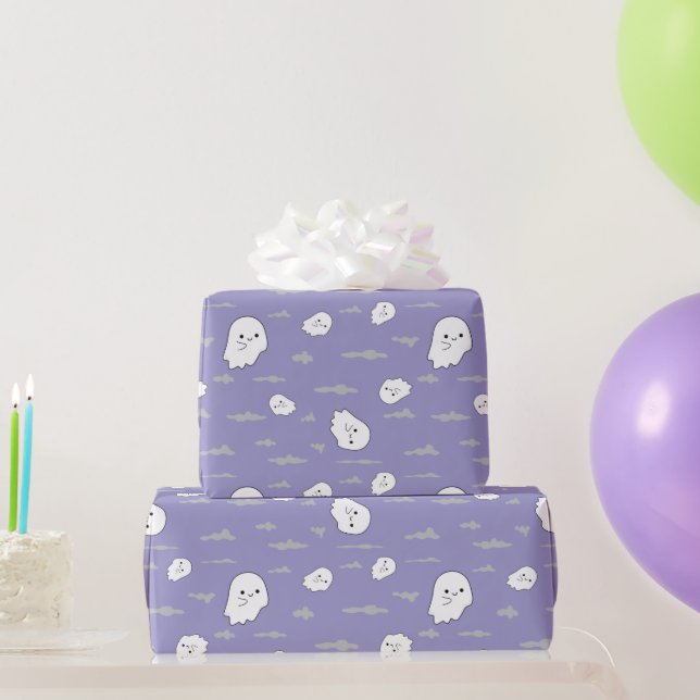 Ghosts and Clouds Pastel Purple Halloween Gifts Wrapping Paper (Party Gifts)