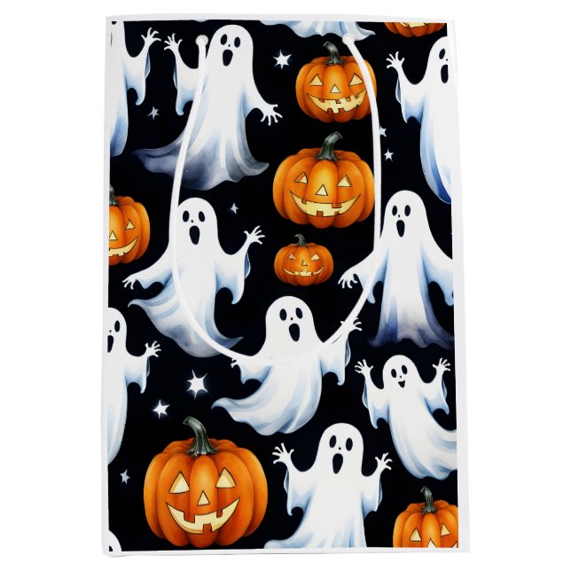 Ghosts and Jack-O-Lantern wrapping paper Medium Gift Bag (Front)
