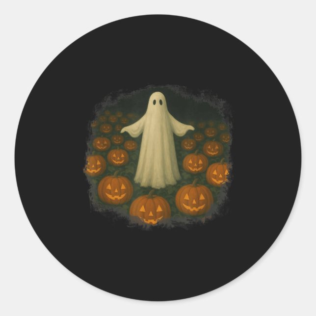 Ghosts And Pumpkins! Halloween!  Classic Round Sticker (Front)