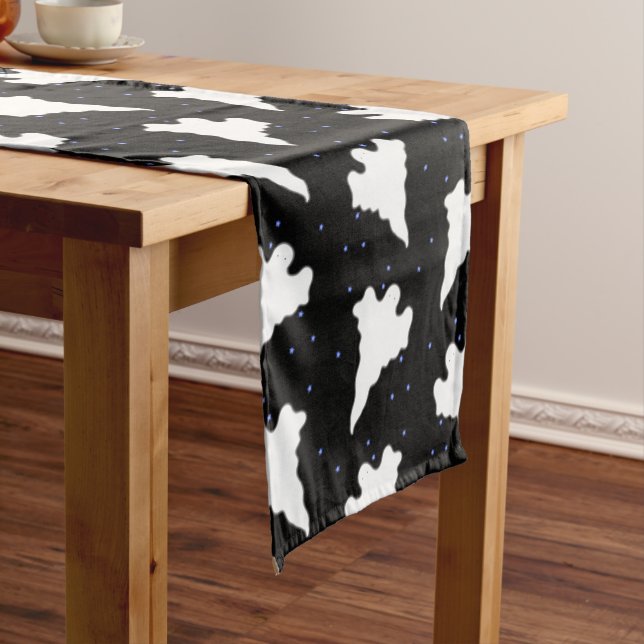 Ghosts and Stars Halloween Pattern Medium Table Runner (In Situ)