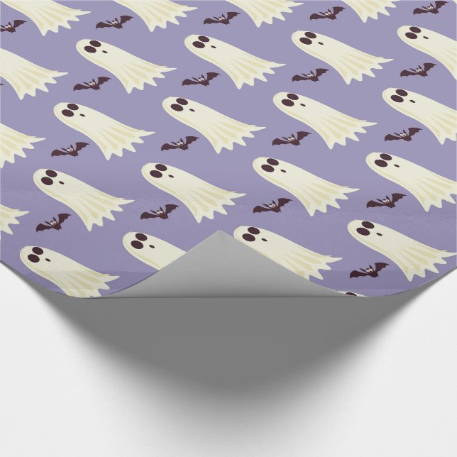 Ghosts & Bats Lilac Halloween Wrapping Paper (Corner)
