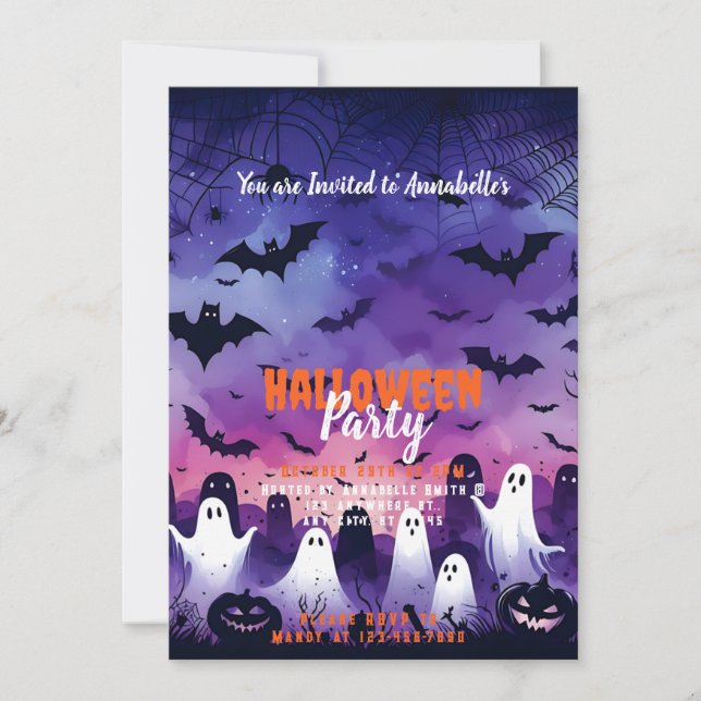 Ghosts Bats Pumpkins Sky Halloween Party Invitation (Front)