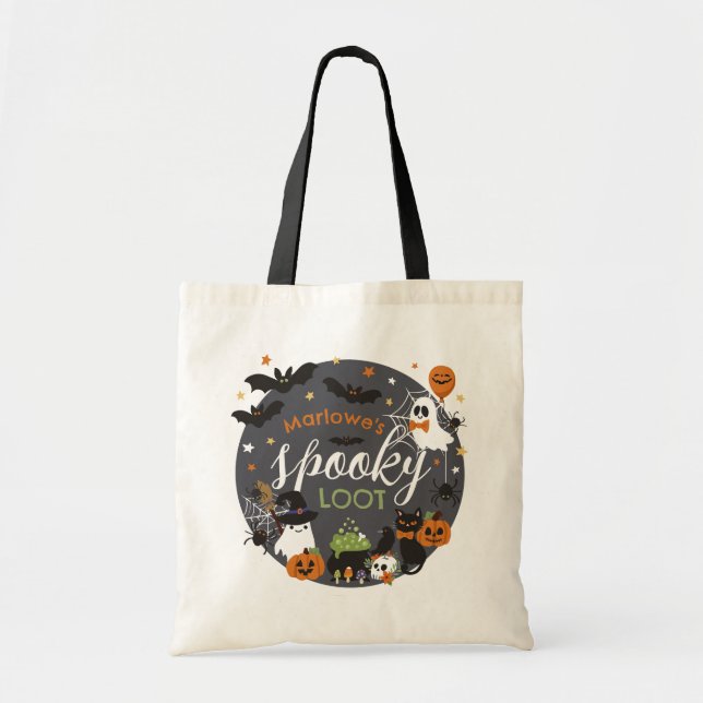 Ghosts Bats Spooky Loot Kids Halloween Tote Bag (Front)