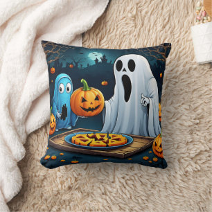 Ghosts carving pumpkins on Halloween Cushion
