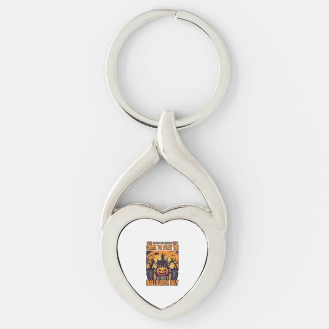 Ghosts Goblins Halloween Come Play October Haunted Key Ring (Front)