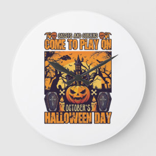 Ghosts Goblins Halloween Come Play October Haunted Large Clock