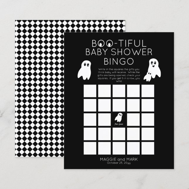 Ghosts Halloween Boo-tiful Baby Shower Bingo Invit (Front/Back)