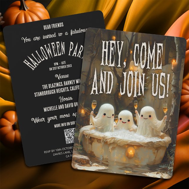 Ghosts in A Jacuzzi Fun Packed Adult Halloween Invitation (Creator Uploaded)