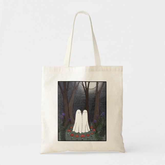 Ghosts in Forest Mushroom Magic Circle Cute Goth Tote Bag (Front)
