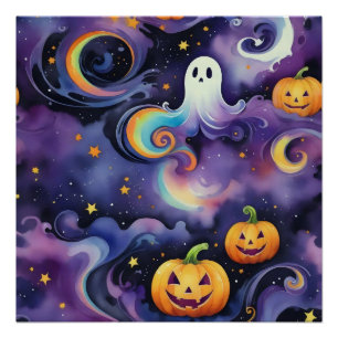 Ghosts in Orbit, Spooky Fun in a Cosmic  Poster
