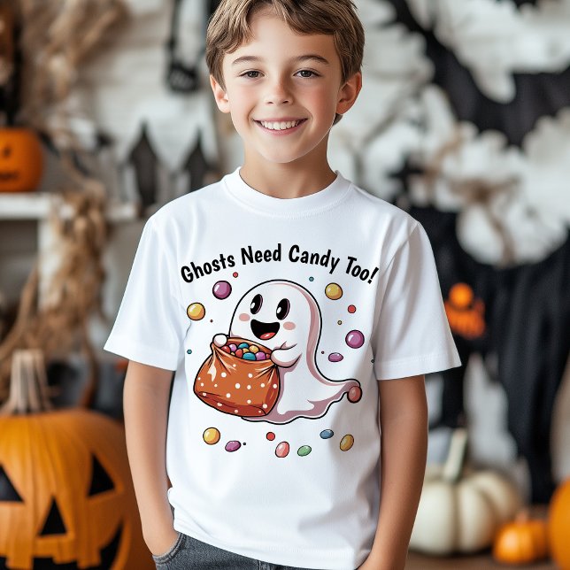 Ghosts Need Candy Too! Kids Halloween T-Shirt (Ghosts Need Candy Too! Halloween T-Shirt)