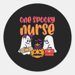 Ghosts One Spooky Nurse Halloween Nurse Fall Scrub Classic Round Sticker