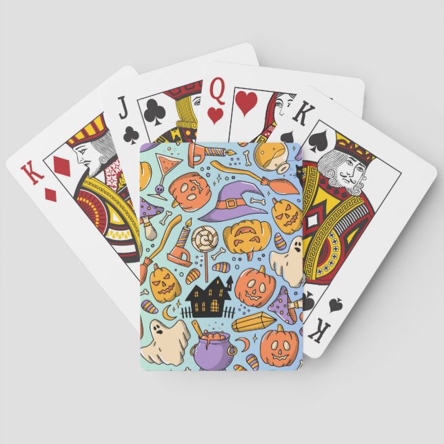 Ghosts, Pumpkins, Cats & Spooky Seamless Design Playing Cards (Back)