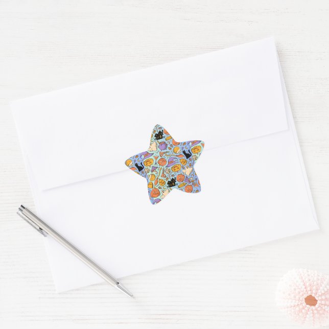 Ghosts, Pumpkins, Cats & Spooky Seamless Design Star Sticker (Envelope)